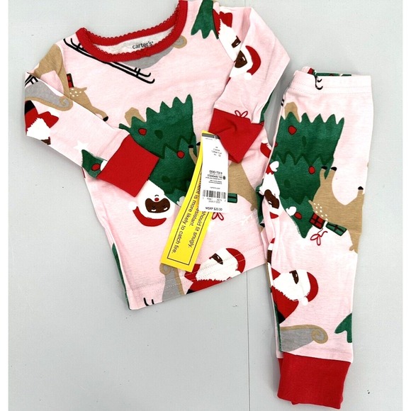 CARTER'S TWO PIECE CHRISTMAS PAJAMAS‎ Infant Girl Size 12 Months Pink - Picture 1 of 3